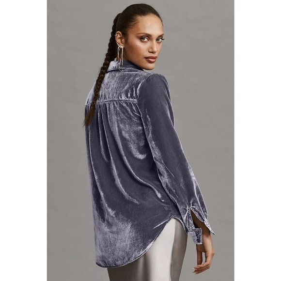 NWT Anthropologie Pilcro The Hadley Relaxed Velvet Buttondown Shirt Sz SP Petite - Picture 5 of 13